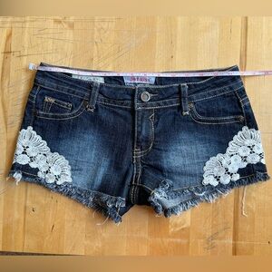 Hot Kiss Blue Jean Cici Shorts with Lace Detail
